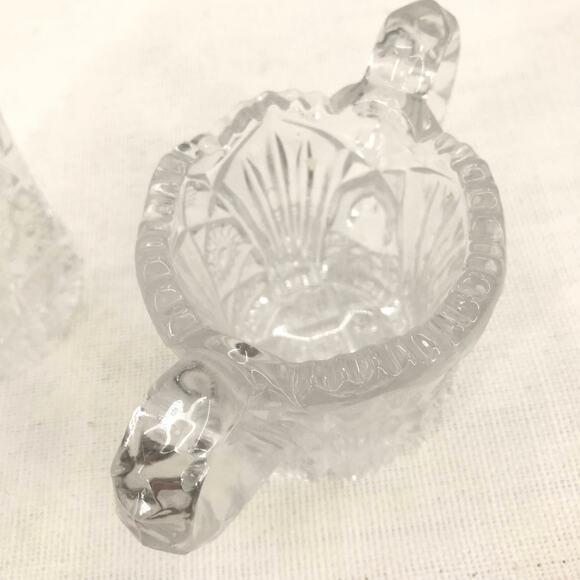 Crystal Glass Double Handle Sugar Bowl & Creamer Pressed Deep Cut Glass EAPG - Picture 3 of 4